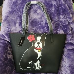 RARE Marc Tetro Boston Terrier Hawaii Black Tote